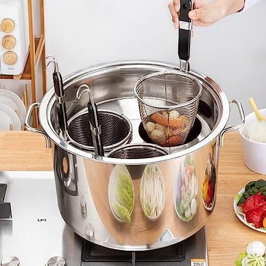 Cuocipasta Commerciale in Acciaio Inox a 3/4/5 Fori, Set di Inserti con divisore e scolapasta, pentole per la Cucina di casa, Ristorante, C, 5 Fori(A,5 Holes)