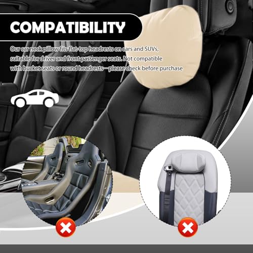 Image of Junecarp Car Neck Pillow Soft Headrest,Premium Interior Accessories Headrest Support for Driver or Front Passenger Seat,for Driving Home Office (Beige)