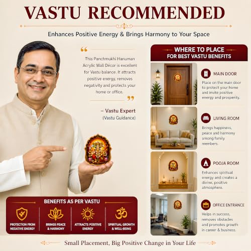 Image of REGALOCASILA Panchmukhi Hanuman For Main Door Entrance 3.8 Inch Hanuman Ji Vastu Dosh Sticker For Home Office Main Door Decor Vastu Remedy For South & South-West Facing Homes Self Adhesive Wall Decor