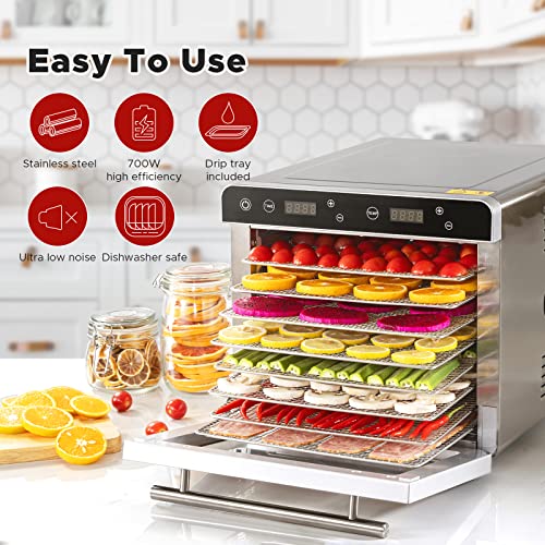 Kwasyo Dörrautomat Edelstahl Trockenkapazität 3,8 kg Rindfleisch, 0,67 m² Trockenfläche, 8 Edelstahl-Dörrtabletts (28x30 cm), 35-85°C Dörrgerät für Hundeleckerlis, Kräuter, Fleisch, Obst, Joghurt – Bild 4