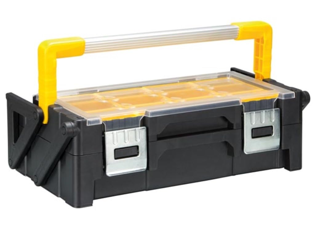 Perel organizador de herramientas 15,2 L con 18 compartimentos y 2 niveles, maletín de herramientas con asa de aluminio y cierres metálicos, organizador para tornillos y piezas pequeñas, 45,5 x 24 x