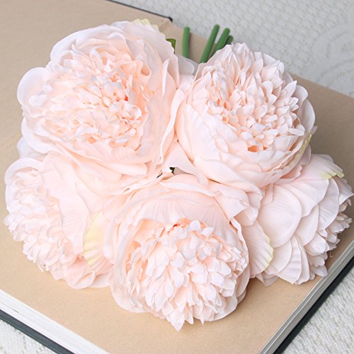 1 Bouquet 5 Heads Artificial Peony Big Silk Flower Leaf Home Garden Office Wedding Party Fake Flowers Festival Bar Decoration (light pink,high(11.8in/30cm))