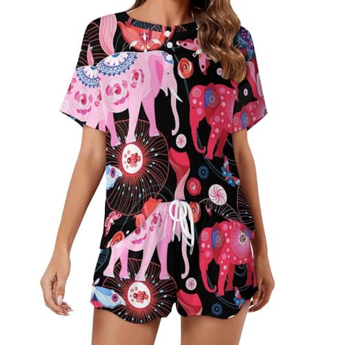 Ensemble de pyjama pour femme Eléphant de Couleur : sleepwear court et vêtement de nuit d'été léger