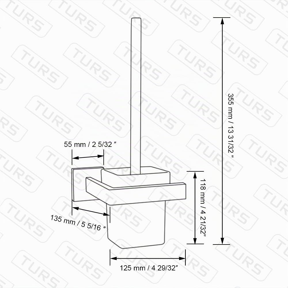 Turs Brosse de Toilette avec Titulaire Distributeur Contemporain Salle de Bains Verre Trempé SUS304 Acier Inoxydable, Noir, Q7MTS-BK