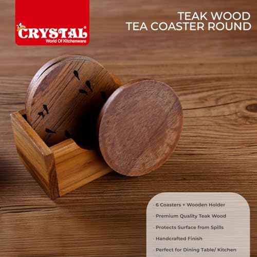 Image of Crystal Teakwood Handcrafted Tea Coaster | Cuppo | Set of 6