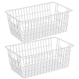 SANNO ワイヤーバスケット 収納ケース キッチン収納ボックス 小物入れ 取っ手付き ホワイト 40X20X15cm 2個入り