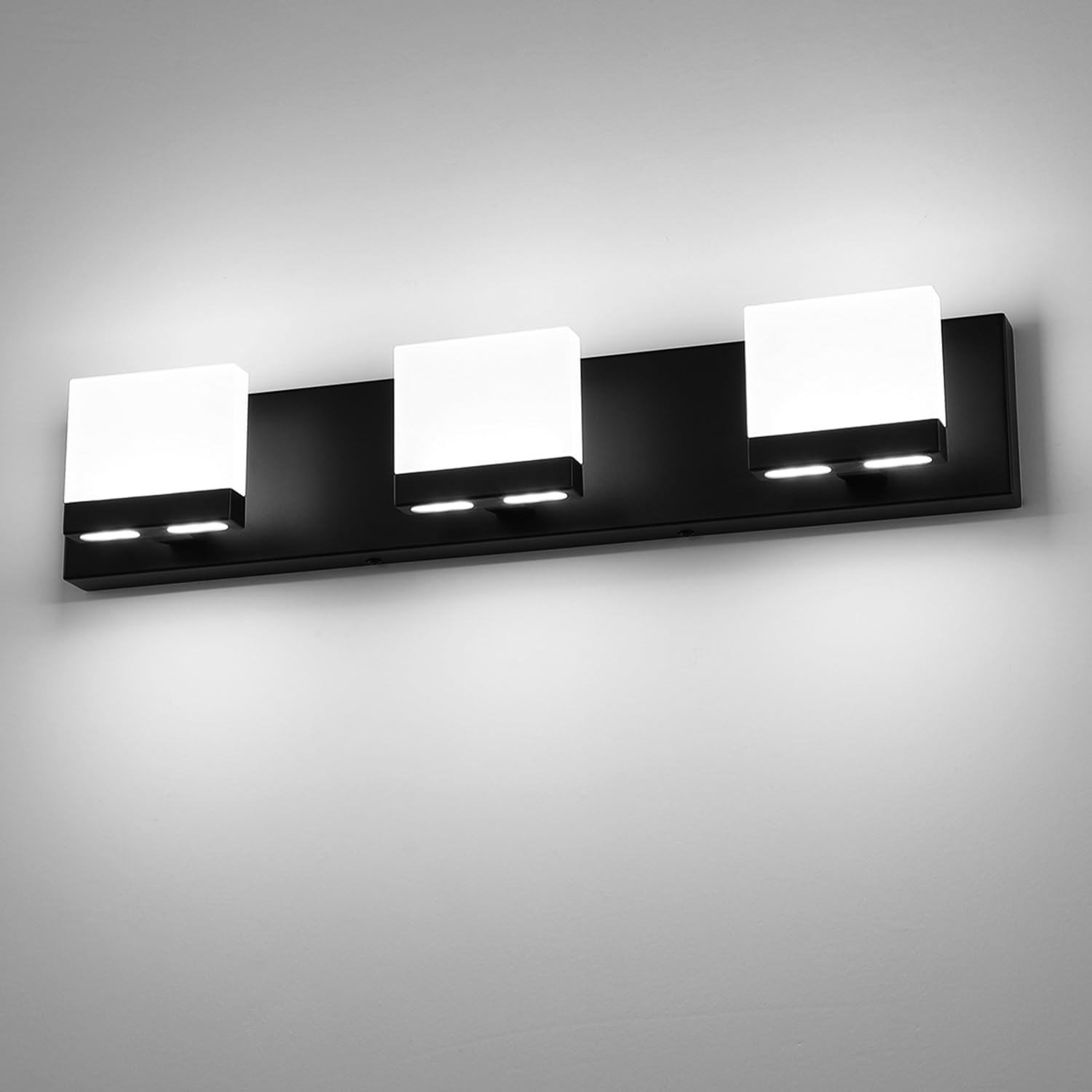 SineRise LED Modern Bathroom Vanity Light Fixtures (3-Light, 24-Inch,6000K), Matte Black Modern Acrylic Bathroom Wall Lighting Fixtures Over Mirror Black-White light 3-Light, 24-Inch