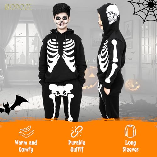 NOROZE Unisex Kids Boys Halloween Skeleton Tracksuit Set Girls Skull Bones Printed Tracksuit 2 Piece Sets Hoodie With Joggers Pants (5-6 Years, Skeleton Black) - Image 3