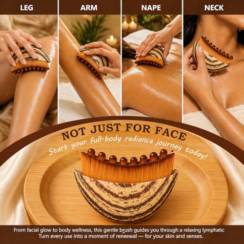 Image of Lymphatic Brush Guasha Face Sculpting Tool | De-Puffing, Jawline Definition, Skin Firming, Soft Bristle Facial Lymphatic Drainage, Massage & Skincare Use