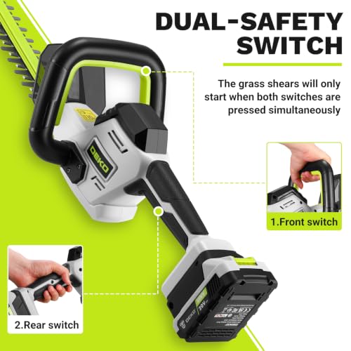 DEKOPRO 20V Cordless Hedge Trimmer, 52cm Blade, 17mm Cut, 2Ah Battery - Image 4