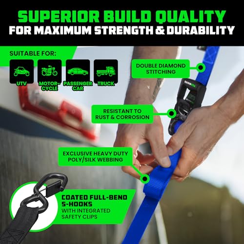 Image of Rhino USA Heavy Duty Ratchet Tie Downs (2-Pack) - 1.6in x 8ft, 5,000lb