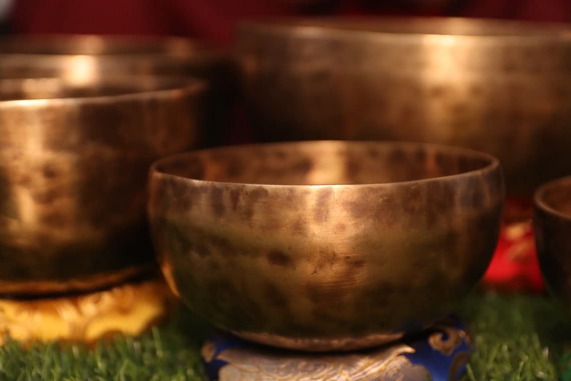 Generic Monk - Set di 7 campane tibetane spirituali, con 7 note chakra, occhio di tigre, per meditazione