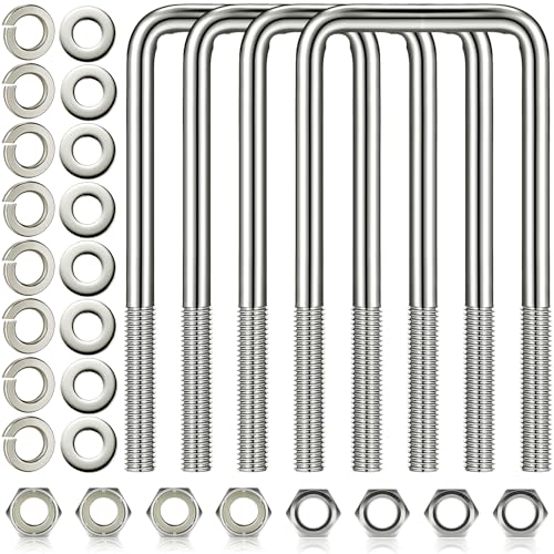 4 Pcs 304 Stainless Steel Square U-Bolt, 1/2 D x 3 1/16 W x 7 5/16 Inch
