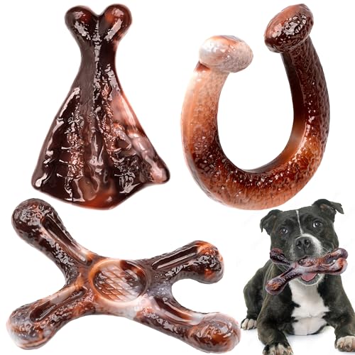 Kakw 3 Pack Dog Chew Toys Indestructible Dog Chew Toys for Aggressive Chewers,with Bacon Flavor Durable Nylon Dog Bones Teething Toy for Small Medium and Large Dog Breeds (Brown)
