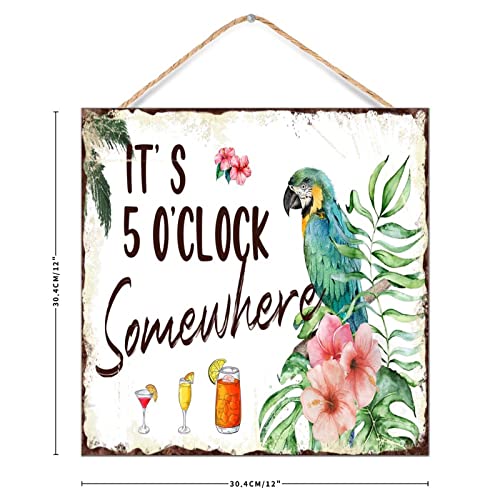 Plaque murale It's 5 O'Clock Somewhere panneau flamant rose pour deco de bar et salon