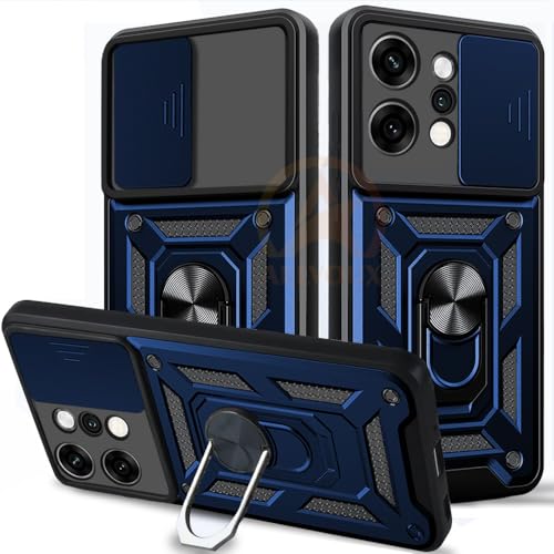 Image of Armor Bumper Back Cover Case for Oppo Reno 14 Pro 5G | Rotating Camera Cover, Ring Holder & Kickstand | Heavy Duty & 360 Degree Protection Oppo Reno 14 Pro 5G Back Cover (Blue)