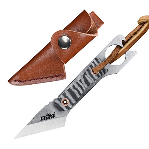CIMA G443 Full Tang Small Fixed Blade EDC Knife,AUS-8 Steel,Micarta Handle,Leather sheath
