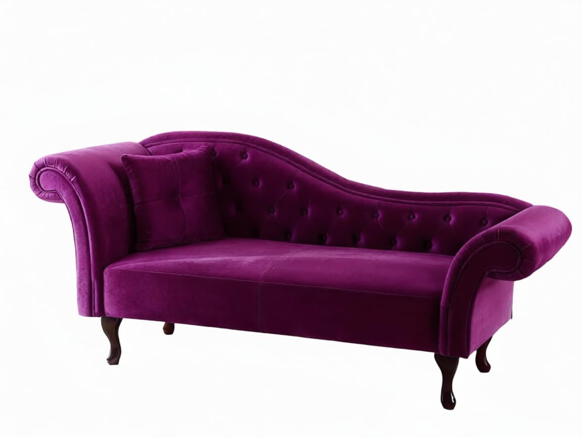 Luxury Velvet Chaise Lounge Couch 2 Seater Sofa – Modern Curved Tufted Couch with Elegant Rolled Arms & Pillow for Living Room, Purple-image-21