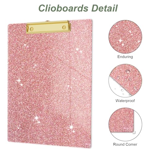 Image of Acrylic Confetti Clipboards, Sparkly Clip Board with Low Profile Gold Clip, Designed for Classroom School and Office Use, A4 Letter Size 9 x 12.5 in, Cute Pink