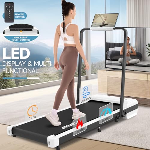 Image of FUNMILY Walking Pad - Foldable Treadmill for Home Office, Portable, 300 Lb Capacity, Remote Control, LED Touch Screen, 2s Foldable, White