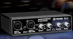 Placa de Som Profissional TEYUN Q22 com USB 2.0, 24bits/192kHz e Fonte Fantasma 48V - Ideal para Gravação Musical, Podcasts, Transmissões ao Vivo e KTV