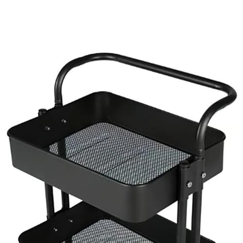 Carrinho Organizador Multiuso 3 Prateleiras e Alça Auxiliar Em Aço Com Rodinha(Preto)