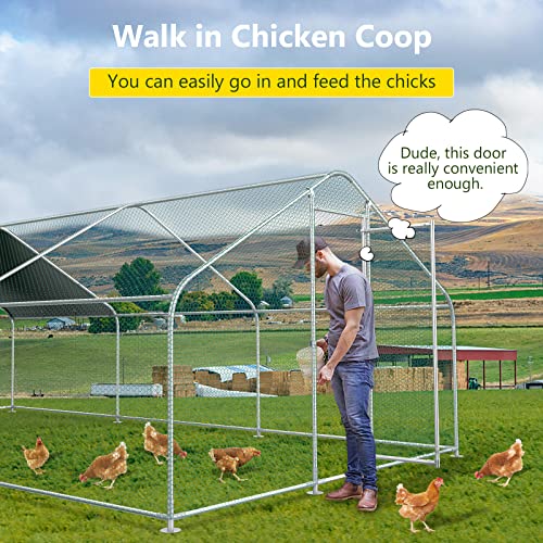 10x20FT Large Metal Chicken Run with Roof, Walk-in Poultry Cage Chicken Coop Runs House for Yard with Waterproof Cover, Ducks Rabbits Habitat Cage Spire Shaped Coop