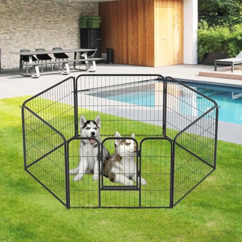 FDW Dog Playpen Dog Pen Dog Kennel 6 Panels 24 Inch Height Indoor Outdoor Folding Metal Portable Puppy Exercise Pen Heavy Duty Dog Fence for Yard Camping,Black by FDW - Image 2