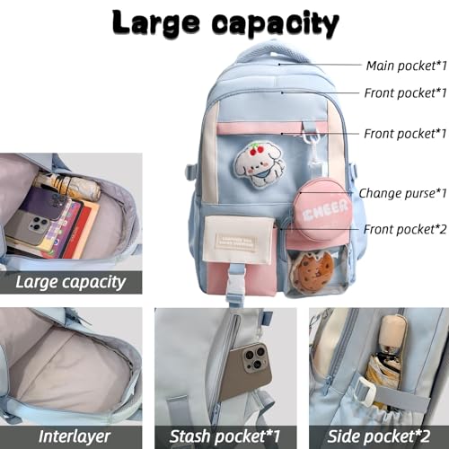 Teclado Kawaii Backpack with Cute Accessories Nylon Casual Bookbags with Pendants Lightweight Laptop Bag Travel Daypacks (Black)4