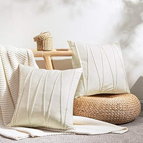 Topfinel Cream Cushion Covers 50cm x 50cm Autumn Sofa Bed Colorful Cushions Soft Pillow Case 20x20 Velvet Scatter Decorative Cushions Pillow Cover for Livingroom Bedroom Invisible Zipper,Pack of 2 Cover