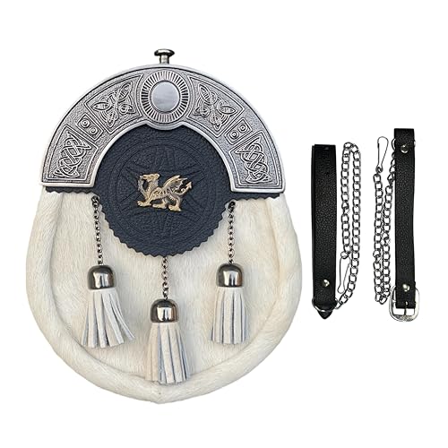 White Kilt Sporran Traditional Scottish Celtic Cantle Wedding Kilt Dress Sporran With Chain & Belt