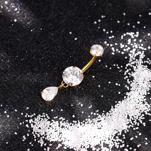 F136 Titanium Dangle Belly Button Ring for Women Dangling Navel Ring Hypoallergenic Teardrop Belly Rings Internally Threaded CZ Belly Piercing Jewelry 10MM2