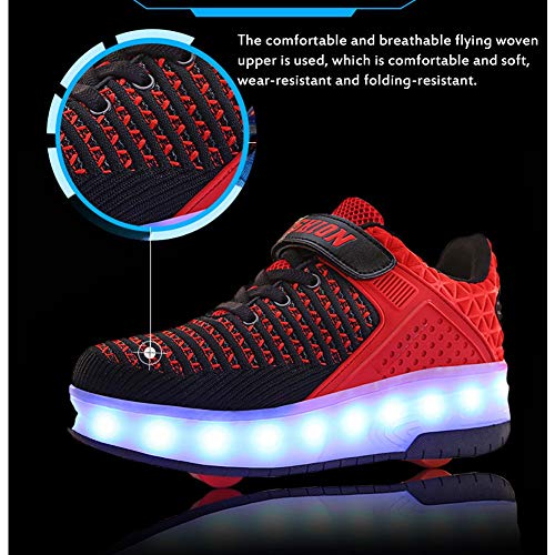 Unisex Kids Led Kick Roller Shoes Skateboarding Shoes USB Charging Fitness Shoes Suitable for Boys and Girls Couples Shoes-Best GiftPink-USA 7.53