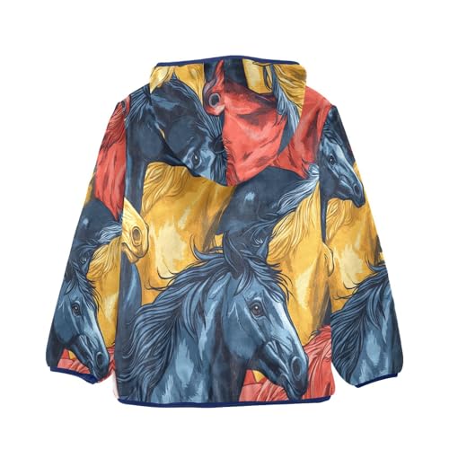 Colorful Horses Pattern Print Toddler Fleece Jacket Girl Boys Hooded Fleece Jacket Coat Warm Outwear Zip-up 3-10T2