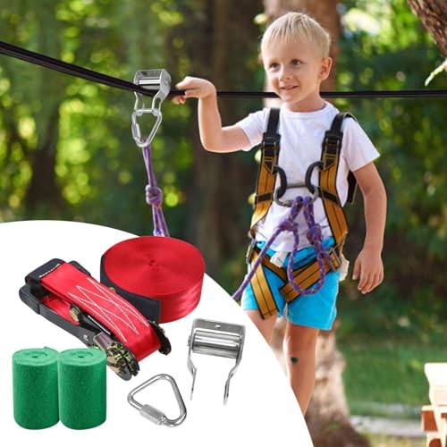 Tyrolienne jardin anti ennui ados avec kit équilibre et câble acier - 3