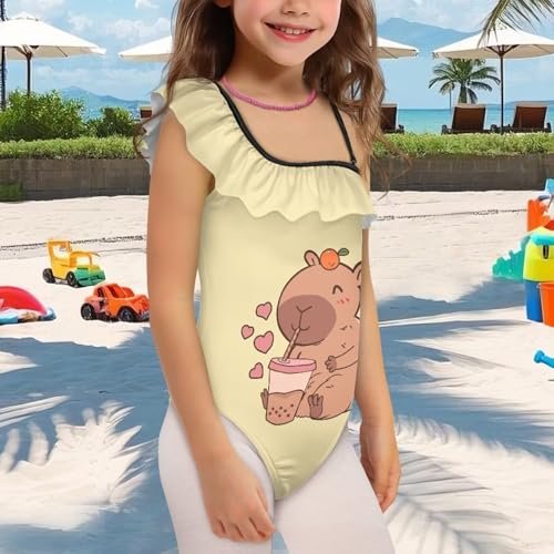 Image of Girls One Piece Swimsuits Size 3-14 Trendy Ruffle Bathing Suit Casual Hawaiian Summer Beach Swimwear
