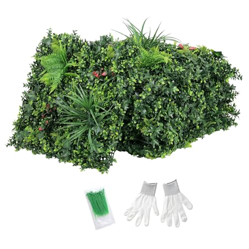 Outsunny Set de 6 Setos Artificiales Ocultación Jardín, 50x50 cm, Pantallas de Valla de Privacidad Tipo Milán, Fácil Montaje, Anti-UV, para Terraza, Balcón, Exterior, Decoración de Hojas, Verde