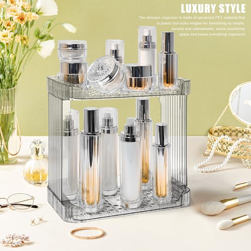 Image of Bathroom Counter Organizer Cosmetics Skincare Organizers Skincare Makeup Organizer Countertop Holder for Perfume-2 Tier-Grey