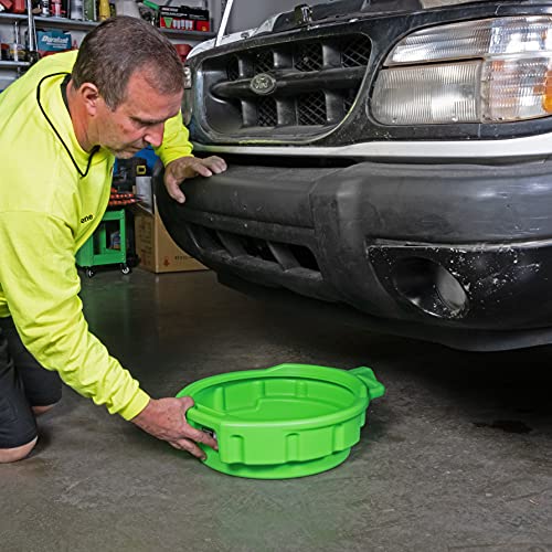 Oemtools 87034 Green 4 Gallon Portable Oil Drain Pan, Antifreeze Drip Pan, Transmission Drain Pan With Ez Grip Handles And Angled Pour Spout, Splash Free #TOP5