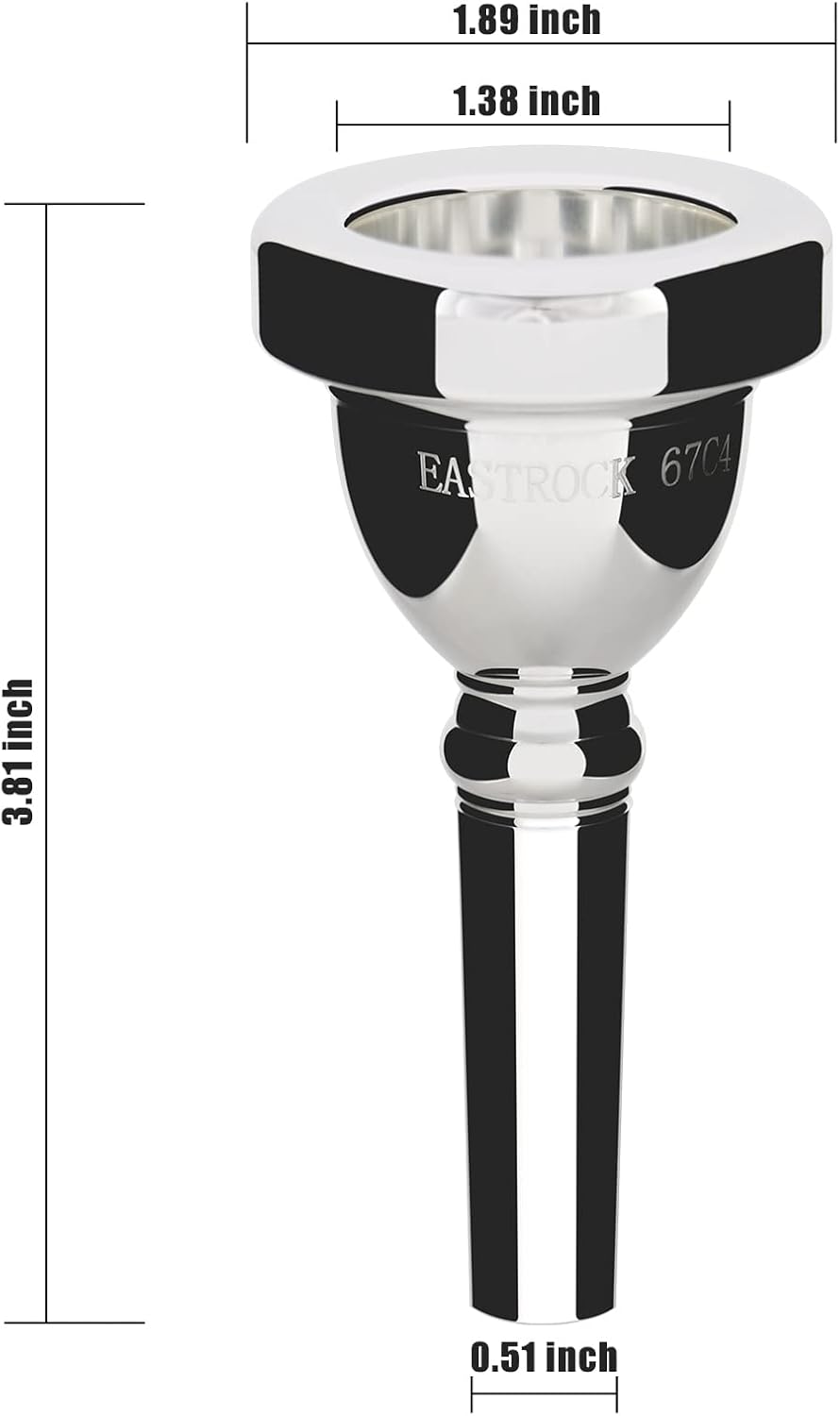 EastRock Standard Tuba Mouthpiece, Silver Plated Tuba Mouthpiece Size 67C4, Tuba Player Replacement Tuba Parts Vacuum Packed
