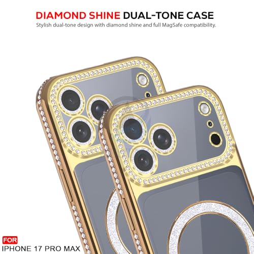 Image of AESTMO Back Cover for iPhone 17 Pro Max Compatible with MagSafe | Diamond Glitter Case | Luxury Bling Rhinestone Soft Clear TPU Bumper | Camera Lens Protection Cover for iPhone 17 Pro Max (Gold)