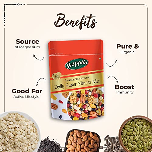 Image of Happilo Premium International Daily Super Fitness Mix 160g (Pack of 4) | Trail Mix of 20+ Varieties Dry Fruits Nuts | Seeds & Berries | Roasted Crunchy and Nutritious Healthy Snack