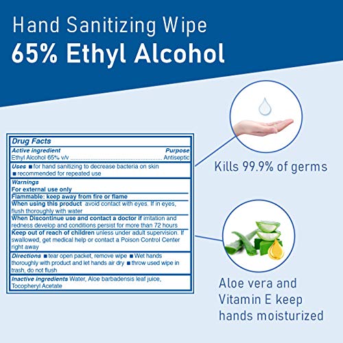 Diamond Wipes Instant Hand Sanitizer Alcohol Wipes 65% Ethyl Alcohol Box Of 100ct 5.5x5” Individually Wrapped Packets Made with Vitamin E and Aloe Vera Perfect For Travel And On The Go Activities - Thumbnail 4