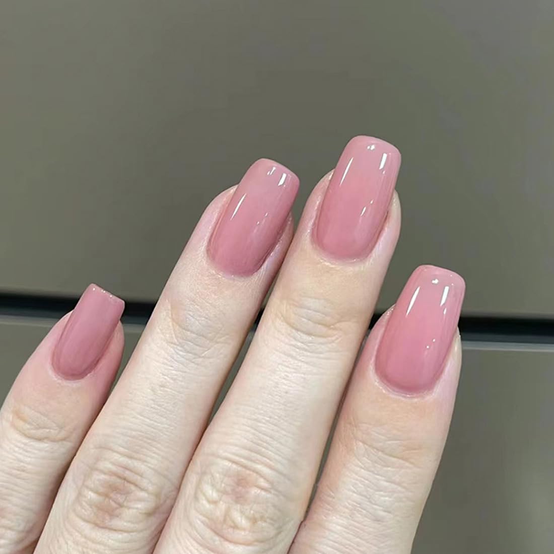 ANDGING Pink Square Press on Nails Short Medium Fake Nails for Women Aesthetic Fake Nails with Designs Acrylic Full Cover stick on nail for Wedding