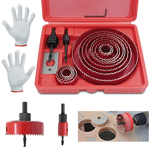 Wkmamo 21 Pcs Kit Scies Cloches bi métal en Acier Carbone 19-127mm, Coffret pour Bois, Plaques de Plâtre（Rouge）