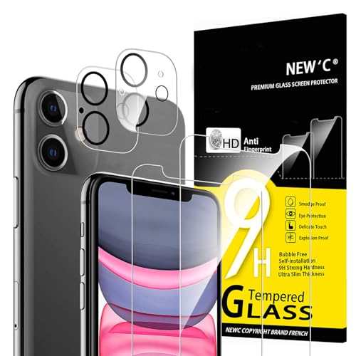 Image of NEW'C 4 Pack, 2 Pack for iPhone 11 Screen Protector + 2 Pack Camera Lens Protector, Sensor Protection,Case Friendly Tempered Glass Film