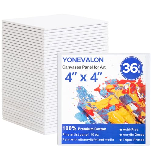 Image of Mini Canvas for Painting 36 Pack, 4x4 Inch Small Canvases for Painting, Blank Canvas Boards Panels Gesso Primed 100% Cotton for Acrylic Oil Watercolor Tempera, Ideal for All Skill Level