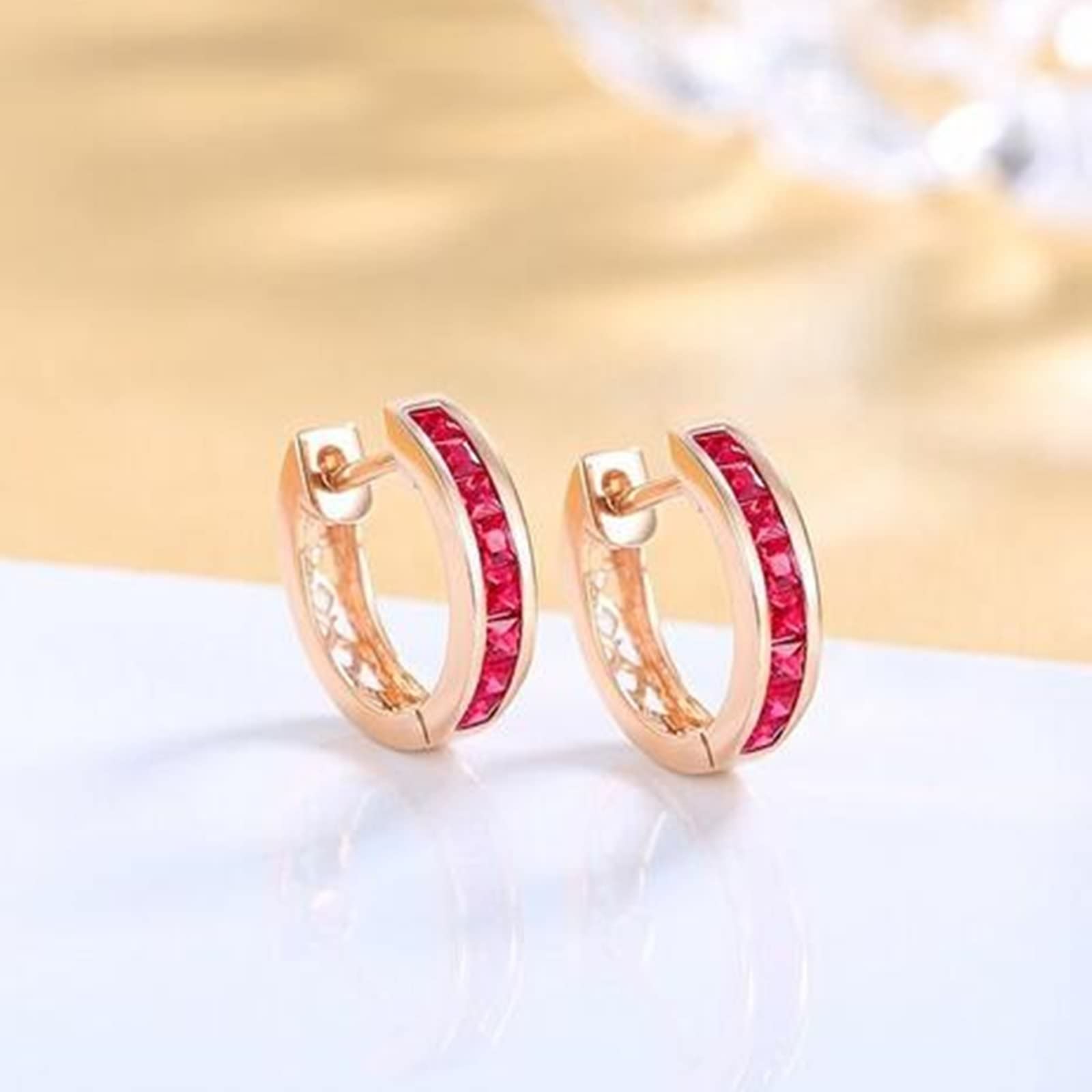 AMDXD Kolczyki vintage różowe złoto 18K 750, 0,58 ct rubinowe kolczyki czerwone Hoop Creole biżuteria do uszu czerwone złoto Au750 prawdziwe złoto biżuteria, 18-karatowe czerwone złoto (750), Rubin