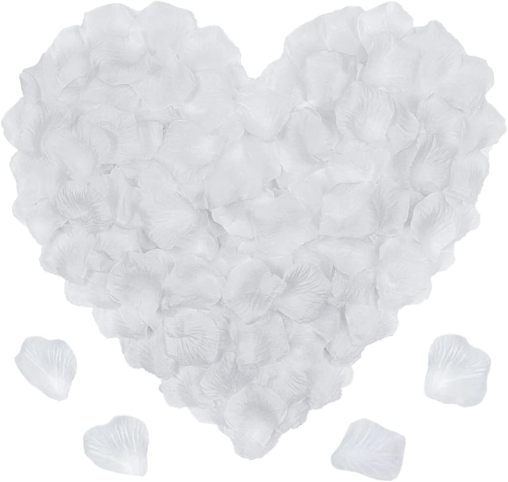 JCF 2000 Pieces Rose Petals, Artificial Flower Petals, No-Taste Emulation Roses Petals for Bedroom Wedding Valentine's Day Anniversary Party Romantic Decorations(White)