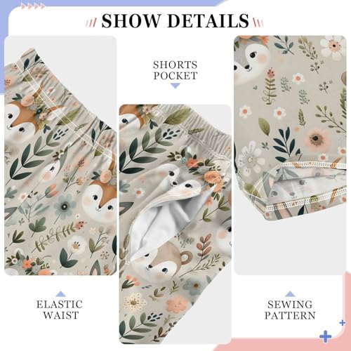 Cute Animals Face and Floral Seamless Pattern Pajamas Bottoms with Pockets Comfy Pjs Sleepwear Elastic Waistband Pajamas Pants Lounge Pants for 6-14 Years4
